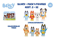 Cargar imagen en el visor de la galería,  Bluey pack de 4 figuras de 6 a 8 cm articuladas 1 de familia Bluey Bingo papá mamá y otro de amigos .