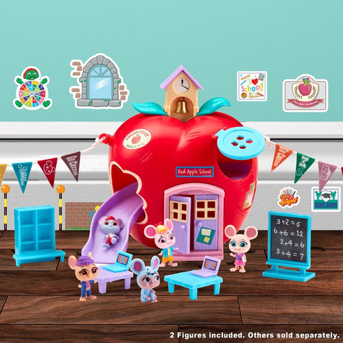 Mouse in the House Red Apple Schoolhouse Escuela con 2 ratones muebles tobogan stickers que brillan en la oscuridad 