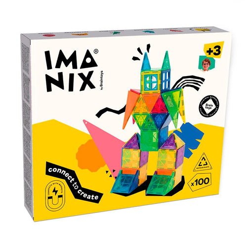  Imanix Clasic 100 Piezas - Braintoys fantásticas estructuras en 2D y en 3D, ¡y asegurarte horas de diversión! Además, al ser translucido, también podrán jugar sobre a mesa de luz y ampliar las horas de juego. Aprende geometría, e ingeniería, desafía la gravedad 