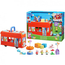 Carregar imagem no visualizador da galeria, Peppa Pig Autobús de Fiestas 2 en 1  Hasbro F8881 con 13 accesorios incluye 3 figuras Peppa y 2 amigos bus 2 pisos rojo