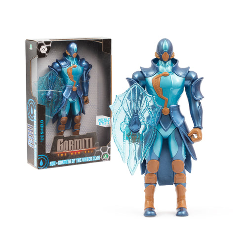 Gormiti The New Era Aqu Gormita of de Water Clan Figura de 25 cm del Clan del Agua, escudo de hielo  azul metalizado