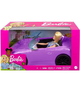 Barbie con su Coche Descapotable Lila Mattel HBY29 con 2 asientos, 2 cinturones de seguridad y 1  muñeca incluida