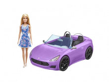 Carregar imagem no visualizador da galeria, Barbie con su Coche Descapotable Lila Mattel HBY29 con 2 asientos, 2 cinturones de seguridad y 1  muñeca incluida