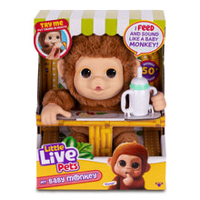 Carregar imagem no visualizador da galeria, ¡Little Live Pet  Lil Baby Monkey!  aspecto y tacto realista de un bebé mono, también actúa como tal y tiene manos y pies que pueden agarrar, agarrar y abrazarse a objetos. Lil Baby Monkey también su boca es móvil y llama, habla y permite darle de comer. Con más de 50 sonidos y reacciones