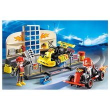 Carregar imagem no visualizador da galeria, taller de karts, trabajan a toda velocidad para que los karts estén preparados para iniciar la carrera y que nada falle y así poder ser el más veloz. Incluye 2 karts y 2 figuras. Consta de 70 piezas.