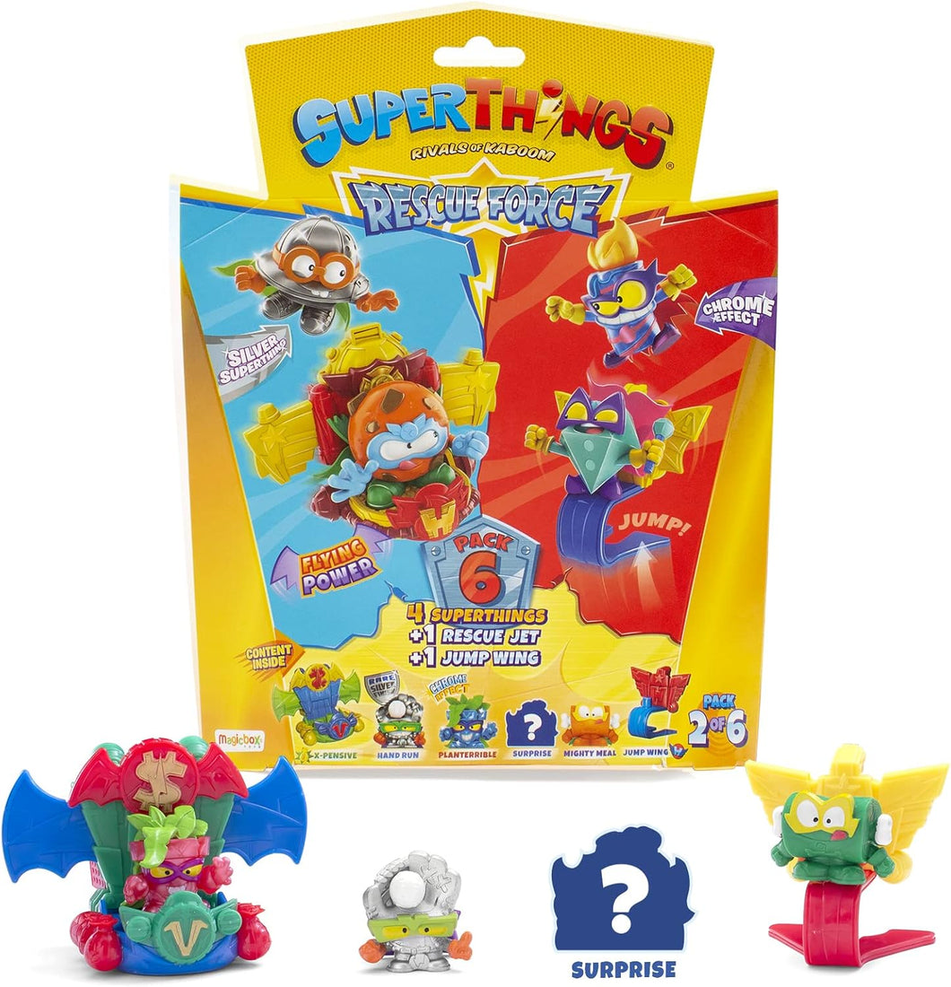 Superthings  Blister con 4 figuras + 1 Rescue Jet+ 1 Jump Wing Rescue Force Rivals of Kaboom
