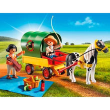Carregar imagem no visualizador da galeria, Poni con carro PLAYMOBIL para ir de picnic campestre. Incluye 2 figuras Playmobil