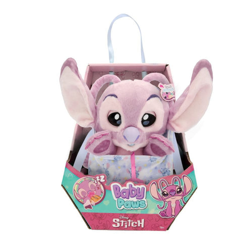 Baby Paws Angel , viene para unirse a la familia Baby Paws para estar junto a su querido Stitch! emite los mismos sonidos que en la serie de televisión, es tan cuqui... Si le quitas su chupete personalizado verás cómo abre los ojos por primera vez mientras hace dulces sonidos de sueño. 