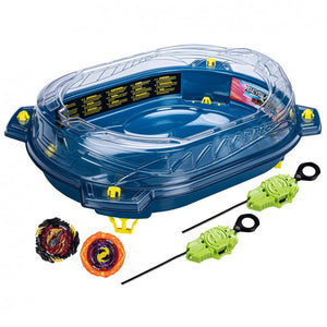  BeyBlade Quad Strike Set de Batalla Thunder Edge,Todo lo que necesitas para la Batalla. Beystadium Exclusivo con 4 zonas de batalla. Pendientes pronunciadas. Incluye 2 Tops QuadStrike y 2 lanzadores QuadStrike izquierdo / derecho. 