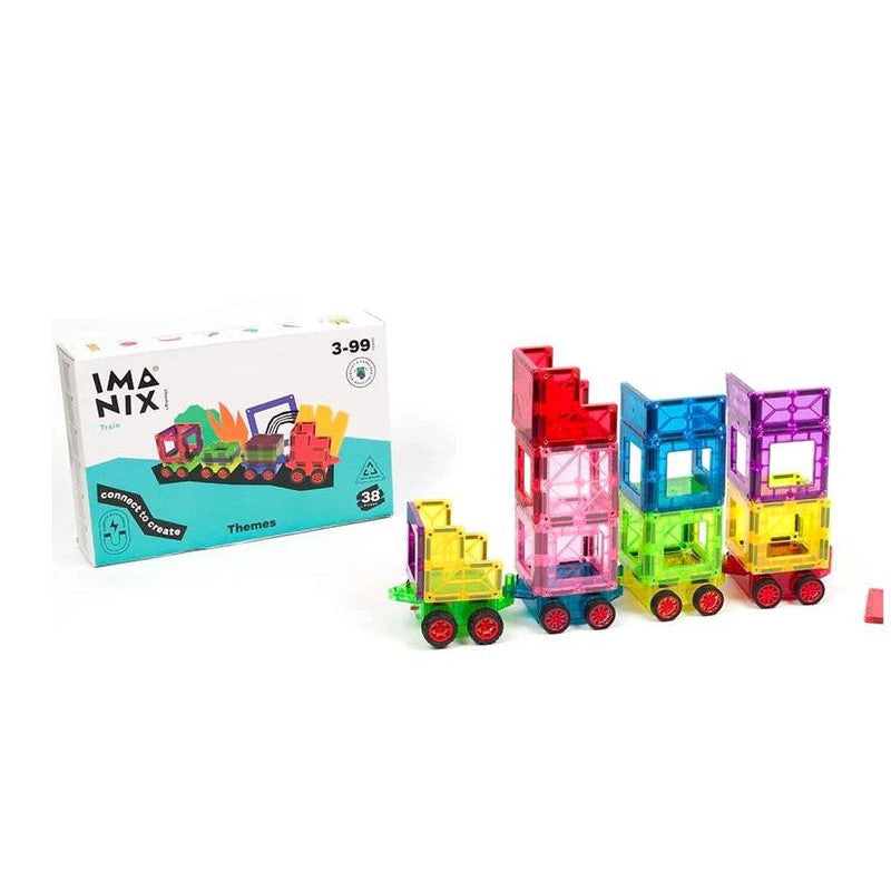  Imanix Tren 38 pcs Un tren de juguete a pilas con el que los peques podrán dejar volar su creatividad e imaginación colocándo cada una de sus piezas y construyendo rutas y explorando diferentes formas de jugar. Los viajes en este colorido tren llevarán a los peques a explorar en sus mundos de ilusión y fantasía.