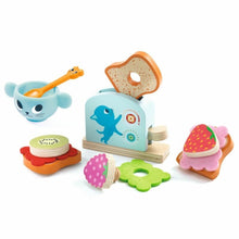 Cargar imagen en el visor de la galería,  juego de té para principiantes, los niños pequeños podrán jugar y divertirse aprendiendo a preparar un delicioso desayuno. La tostada aparece en la tostadora y su hijo puede crear deliciosas rebanadas con diferentes ingredientes y revolver el café en la taza. 