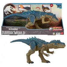 Carregar imagem no visualizador da galeria,  Alosaurus Embestida Jurassic World - Mattel HR,Esta figura del dinosaurio Alosaurio ataca con un movimiento realista : la rueda giratoria activa un ataque feroz con el cuello seguido de un aterrador mordisco y un rugido mientras mueve la cabeza de arriba a abajo, más de 43 cm de largo