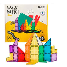 Carregar imagem no visualizador da galeria, Imanix 36 Pcs - BrainToys 350036Descubre un sencillo sistema de construcción con imanes mediante conexión entre piezas con distintas formas geométricas sólidas y vistosos colores translúcidos. Con ellas podrás crear fantásticas estructuras en 2D y en 3D, ¡y asegurarte horas de diversión! 