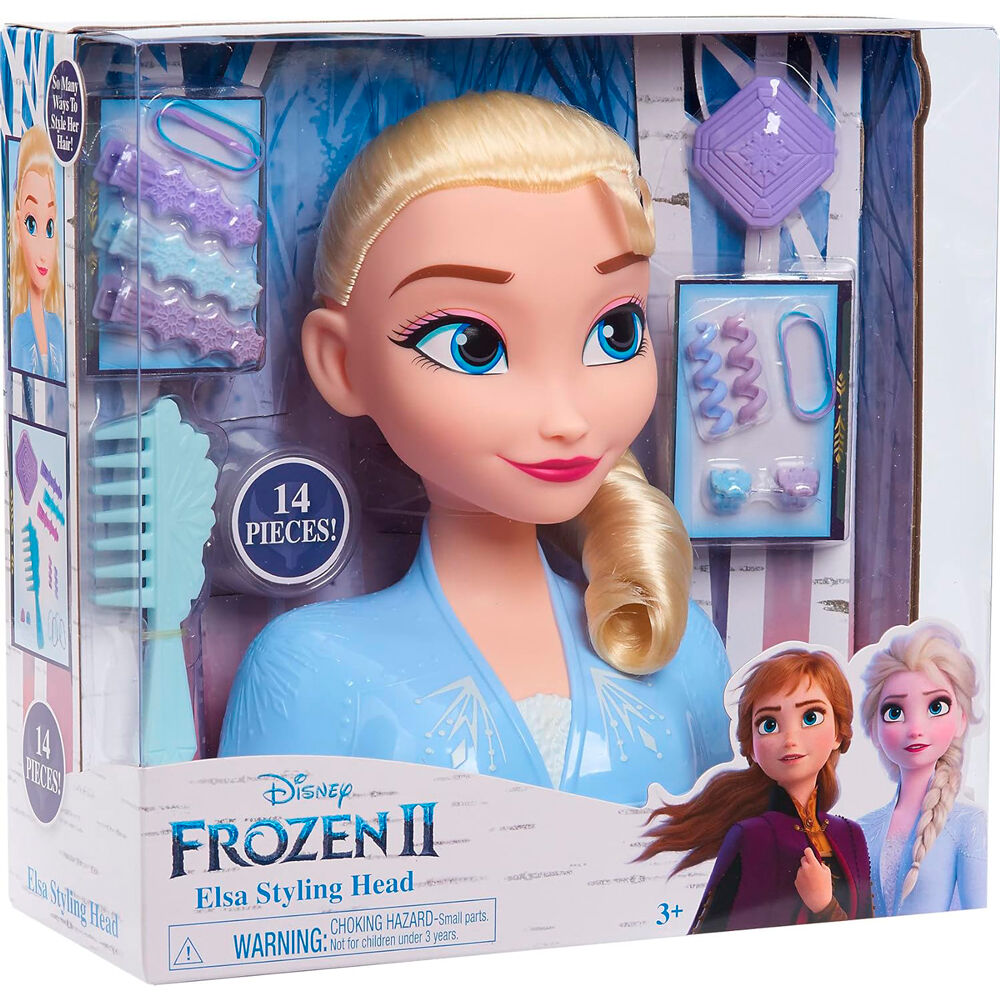 Disney Frozen Elsa Busto para Peinar - Elsa tiene un precioso y brillante pelo rubio que a los niños les encanta cepillar y peinar. La cabeza para peinados de Elsa incluye 14 divertidos accesorios para peinar.