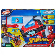 Cargar imagen en el visor de la galería,  lanzador de dardos Spiderman, con función 2 en 1: dispara dardos con tecnología NERF o dispara agua. Incluye 2 dardos de NERF Con este lanzador para el brazo podrás recrear las aventuras de Spiderman.