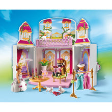 Cargar imagen en el visor de la galería,  Cofre Palacio Real Este romántico castillo real es sencillamente magnífico. Mientras la reina se prueba vestidos frente al espejo de su vestidor, el rey se sienta en la sala del trono, a una mesa suntuosamente puesta, disfrutando de una bebida refrescante. Este práctico cofre de almacenamiento mantiene todas las figuras y accesorios perfectamente organizados 