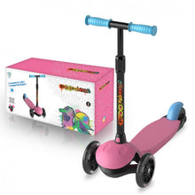 Carregar imagem no visualizador da galeria,  Patinete de 3 ruedas de color rosa. Incluye: Barra de dirección de aluminio y ajustable en altura. Fácil montaje y desmontaje con un solo clic. Plegable y fácil de transportar a cualquier parte. Puños antideslizantes con punta redondeada