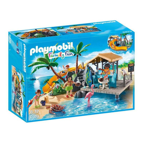  Isla Resort - Playmobil Family Fun¡La familia Playmobil va a pasar unas maravillosas vacaciones en esta isla paradisíaca! Está lleno de actividades acuáticas: podrán nadar en el mar, deslizarse por un tobogán, bucear, surfear... 