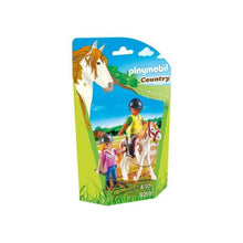 Cargar imagen en el visor de la galería, Set de Playmobil que consta de caballo, jinete y profesora de equitación. Figuras Playmobil articuladas 