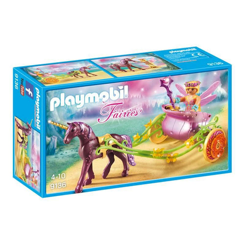 Hada con Carro y Unicornio - Playmobil Fairies 9136Esta hada de PLAYMOBIL Fairies viene de un mundo de fantasía, con su carro adornado de flores y tirado por un precioso unicornio.