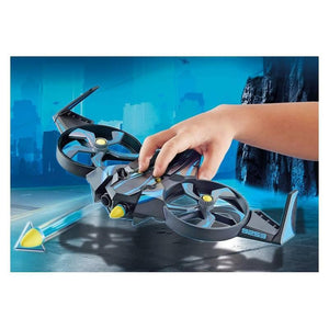 Mega Drone con Figura, Con este drone podrás vivir las emocionantes aventuras de los Playmobil Top Agents y su tecnología más avanzada. Función de doble disparo. El drone incluye una polea. Con figura de agente secreto 