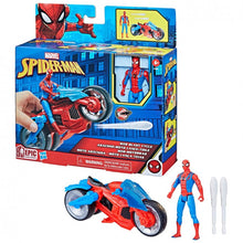 Carregar imagem no visualizador da galeria, Spiderman con Moto Arácnida ,Disfruta de las aventuras de Spiderman y su Moto-Arácnida con diseño exclusivo y lanzador de proyectiles . La figura de Spiderman mide 10 cm aprox. 