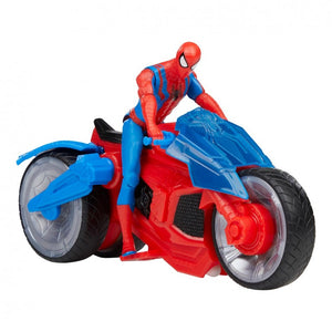 Spiderman con Moto Arácnida ,Disfruta de las aventuras de Spiderman y su Moto-Arácnida con diseño exclusivo y lanzador de proyectiles . La figura de Spiderman mide 10 cm aprox. 