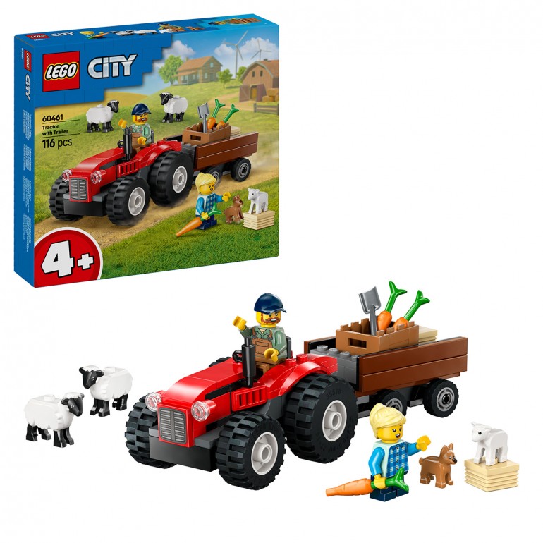 Tractor Rojo con Remolque,Lleva el encanto del campo a los juegos de tus peques con el set LEGO City Tractor Rojo con remolque y ovejas. Contiene un tractor rojo con remolque desmontable