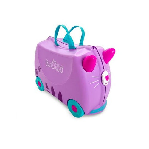 Trunki Maleta con Ruedas Gatita Esta maleta de color lila y caracteres de gatita es una maleta y es juguete. Las maletas Trunki son el complemento perfecto para los peques, son ideales para viajar, para que guarden sus cosas y para que jueguen con ellas. Han sido diseñadas especialmente para hacer los viajes c…