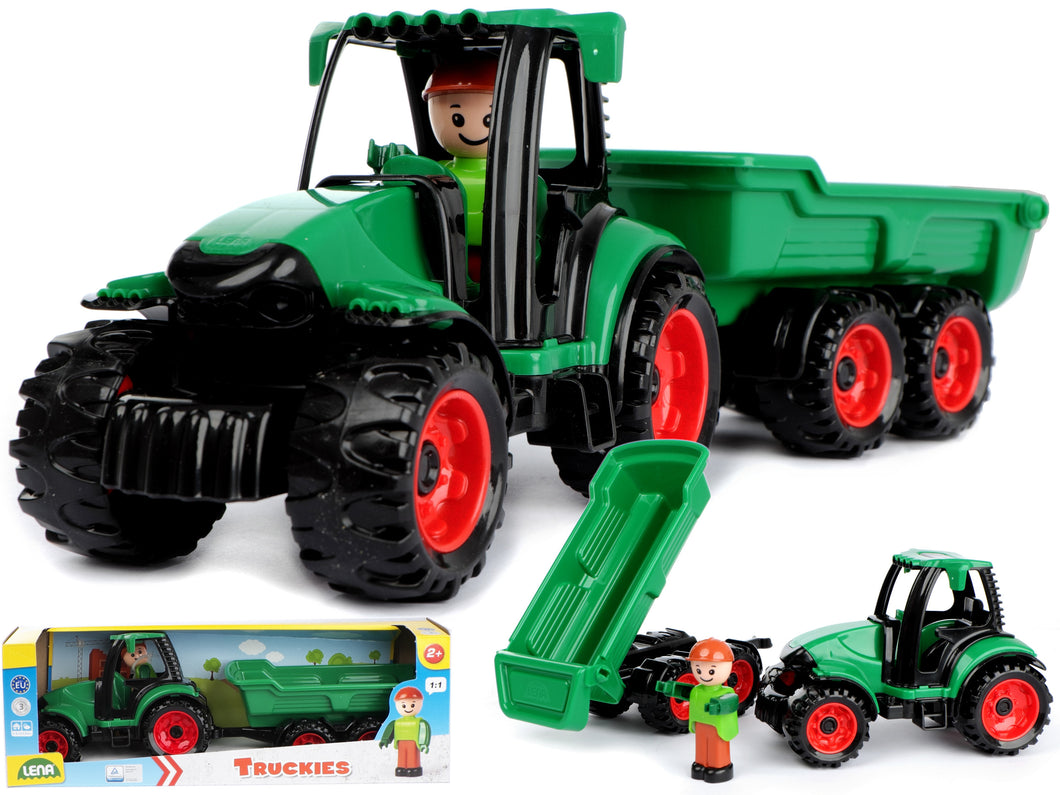 Truckies Tractor Verde con Remolque y Muñeco Lena 01625, de plástico resistente, no contiene piezas pequeñas +2 años