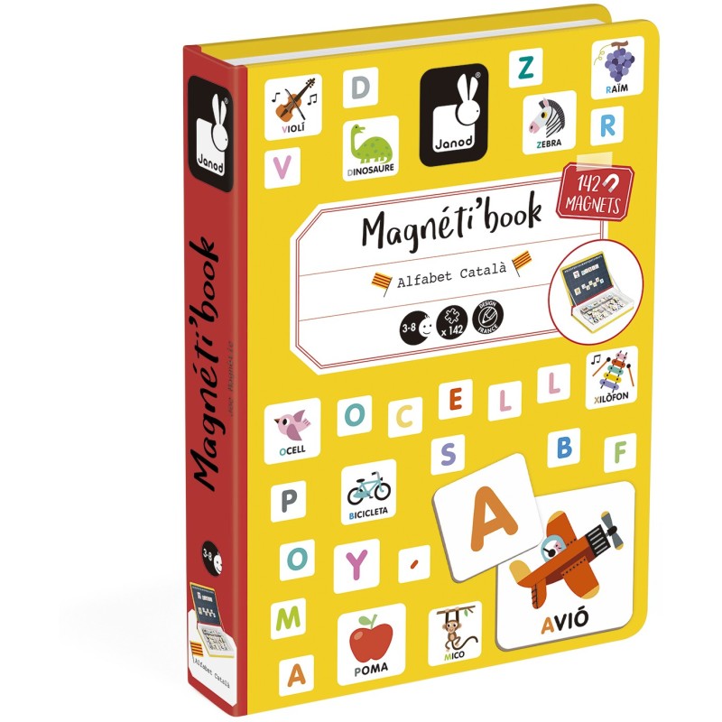 Janod Magnéti'book Alfabet català J02722 caja-libro para aprender el alfabeto catalán con 28 imanes y 116 letras de imán