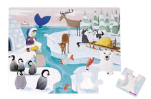 Carregar imagem no visualizador da galeria, Janod Puzzle Táctil Animales del Polo Norte 20 piezas J02773 de colores vivos, piezas grandes, diferentes tactos.