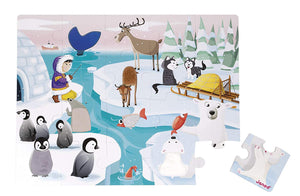 Janod Puzzle Táctil Animales del Polo Norte 20 piezas J02773 de colores vivos, piezas grandes, diferentes tactos.