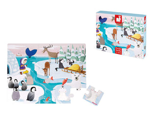 Janod Puzzle Táctil Animales del Polo Norte 20 piezas J02773 de colores vivos, piezas grandes, diferentes tactos.