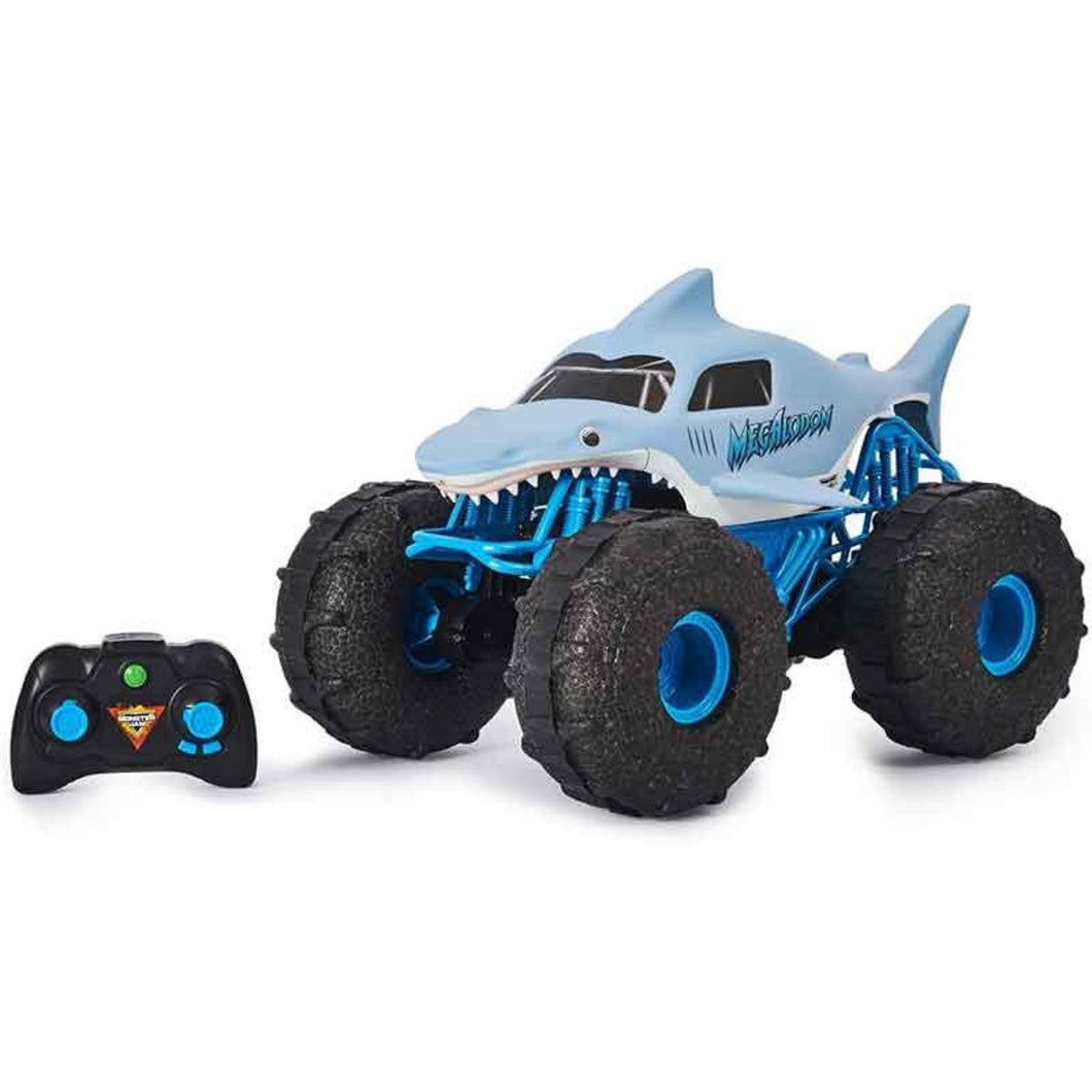 Megalodon a escala 1:24   El primer Monster Jam anfibio sobre 4 ruedas. Gracias a sus ruedas especiales BKT se desplaza por cualquier tipo de terreno, agua o tierra