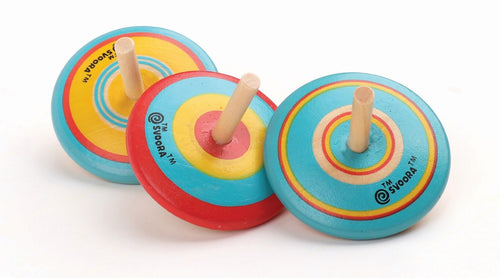 Mini Peonzas de madera Svoora 63081 de 4 cm de diámetro, se sirven surtidas en 3 colores: rojo, azul y amarillo Juego clásico