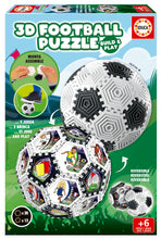 Carregar imagem no visualizador da galeria,  Puzzle 3D Football Podrás montar el balón de múltiples maneras: por el lado cóncavo de las piezas, por el lado convexo, mosaico de imágenes, torre, diábolo, pulsera, Diámetro del balón una vez montado: 12,5 cm.
