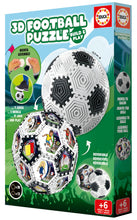 Carregar imagem no visualizador da galeria,  Puzzle 3D Football Podrás montar el balón de múltiples maneras: por el lado cóncavo de las piezas, por el lado convexo, mosaico de imágenes, torre, diábolo, pulsera, Diámetro del balón una vez montado: 12,5 cm.