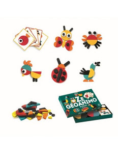 Ze Géoanimo Blocks de Madera DJ06432 Djeco 36432 piezas diferentes tamaños y colores para crear divertidos animales 