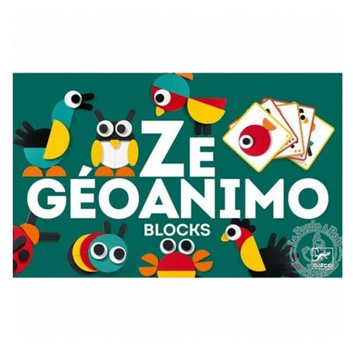 Ze Géoanimo Blocks de Madera DJ06432 Djeco 36432 piezas diferentes tamaños y colores para crear divertidos animales 