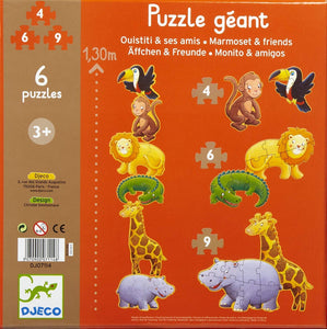 Puzzle Gigante 6 Siluetas Animales Salvajes Ouistiti y sus Amigos - Djeco 37114