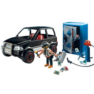 Playmobil City Action Ladrón con Caja Fuerte y Coche Negro 4059 con todo lo necesario para abrir y robar la caja fuerte del Banco