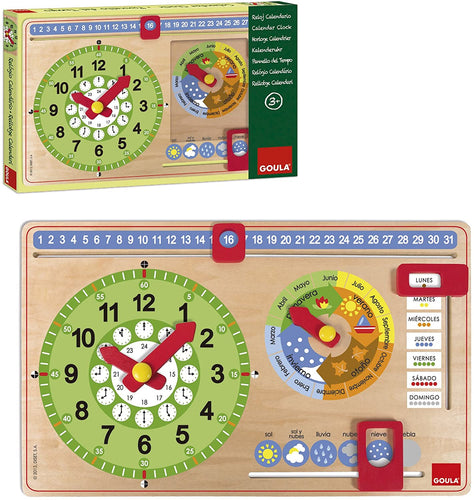 Goula Reloj Calendario en Español 51315 de madera para aprender las horas  calendario dias de la semana meses estaciones