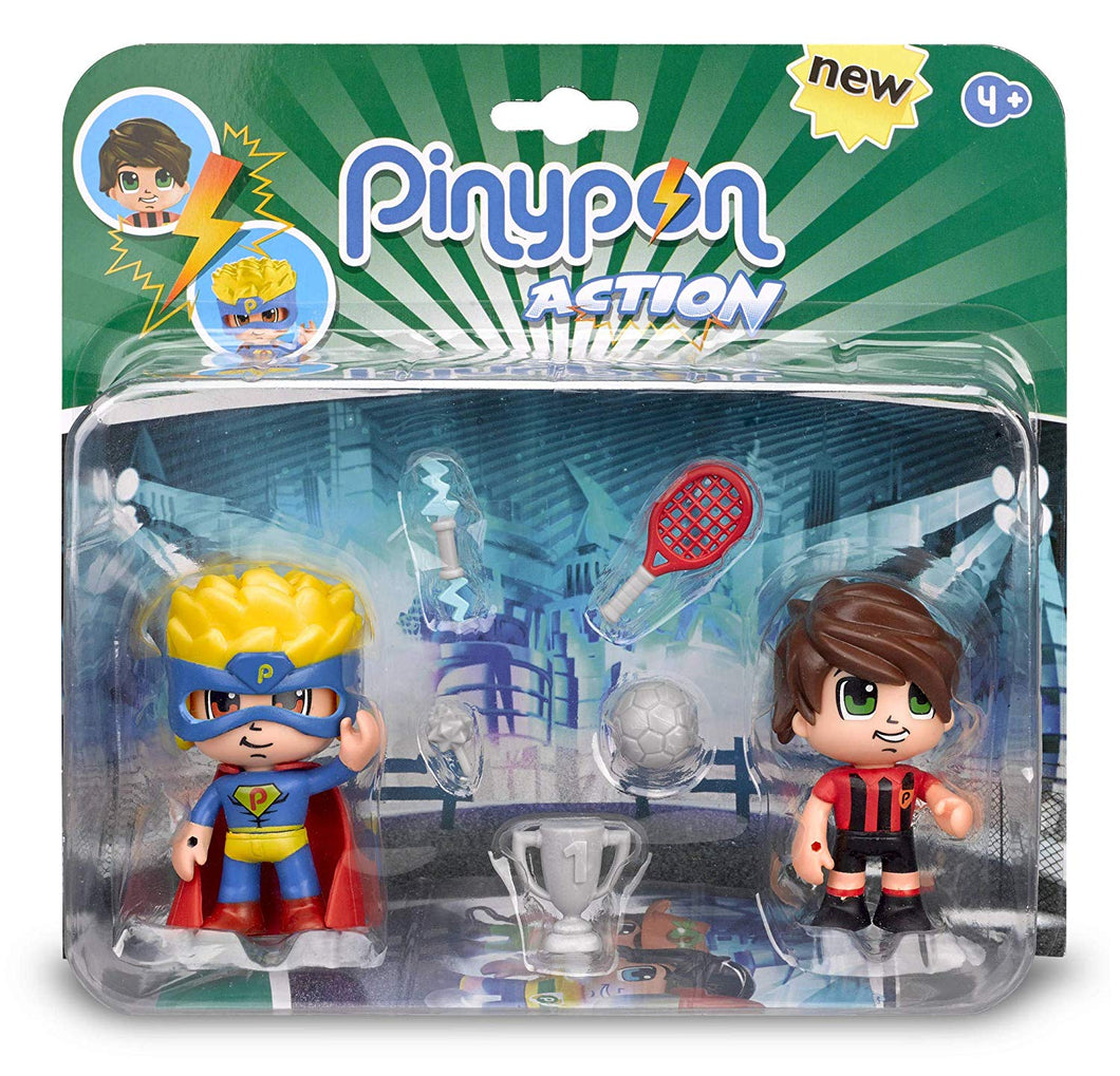 Pinypon Action blister de 2 figuras Famosa 700014492 superhéroe y futbolista - tenista combinables Mix is Max