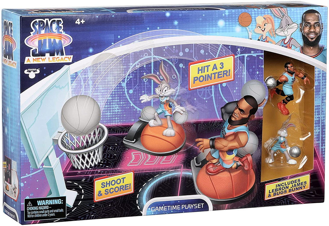 Space Jam Gametime Playset Famosa 700016840 incluye las figuras de Lebron James y Bugs Bunny Encesta un triple con ellos