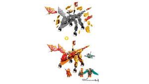 Dragón del Fuego EVO de Kai LEGO® NINJAGO® (71762) que, gracias a su armadura dorada, aumenta su tamaño, fuerza y rapidez • 3 minifiguras.Incluye a Kai con una espada.