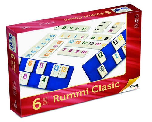  Rummi Clasic para 6 jugadores. Con ficha grande (2,6 x 3,8 x 0,4 cm). Fichas de calidad, números pintados en relieve interior para que no se borren