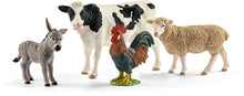 Cargar imagen en el visor de la galería, Set 4 figuras de Iniciación Farm World. Burro, Vaca, Gallo, Oveja - Schleich 42385