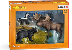Conjunto de animales del bosque Schleich. Set de 3 figuras: alce, oso negro y mofeta. 
