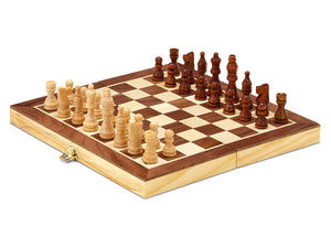Juego de ajedrez plegable de madera . El tablero mide 30 x 30